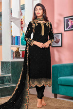 Load image into Gallery viewer, Embroidered Work On Black Color Georgette Fabric Party Wear Coveted Salwar Suit Featuring Akanksha Puri

