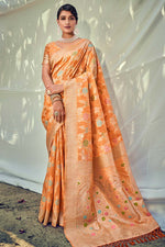 Load image into Gallery viewer, Art Silk Fabric Orange Color Festive Wear Saree With Dazzling Weaving Work
