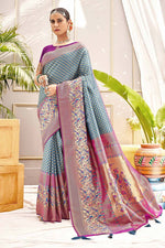 Load image into Gallery viewer, Cyan Color Festival Wear Wonderful Banarasi Style Saree With Weaving Work In Art Silk Fabric
