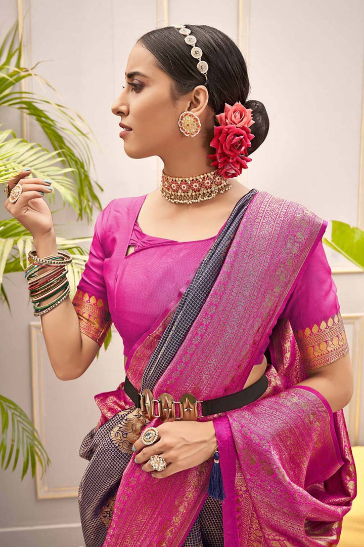 Grey Color Festival Wear Art Silk Fabric Ingenious Banarasi Style Saree With Weaving Work