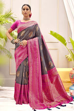 Load image into Gallery viewer, Grey Color Festival Wear Art Silk Fabric Ingenious Banarasi Style Saree With Weaving Work
