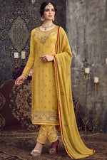 Load image into Gallery viewer, Festival Wear Georgette Fabric Yellow Color Mesmeric Embroidered Salwar Suit
