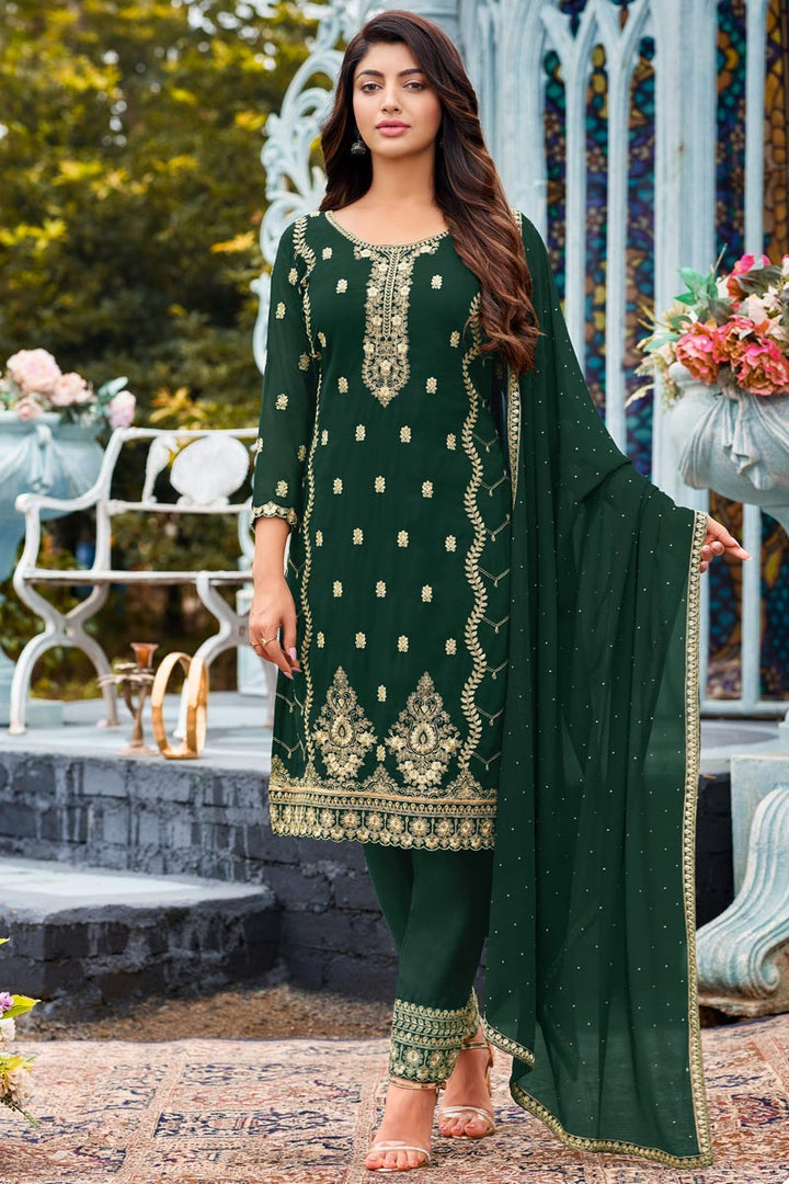 Exclusive Festival Wear Thread Embroidered Work Green Color Designer Salwar Suit Featuring Akanksha Puri