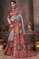 Load image into Gallery viewer, Sangeet Wear Art Silk Fabric Grey Color Patola Printed Work Soothing Saree
