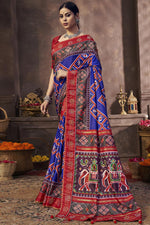 Load image into Gallery viewer, Sangeet Wear Art Silk Fabric Blue Color Ingenious Patola Printed Designs Saree
