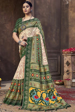 Load image into Gallery viewer, Sangeet Wear Beige Color Patola Printed Work Delicate Saree In Art Silk Fabric
