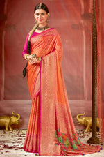 Load image into Gallery viewer, Special Brasso Fabric Casual Wear Rust Color Saree With Foil Printed Work
