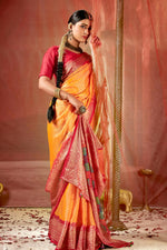 Load image into Gallery viewer, Orange Color Casual Wear Subline Brasso Fabric Saree With Foil Printed Work
