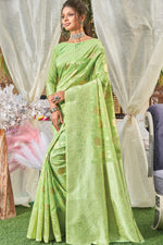 Load image into Gallery viewer, Party Wear Green Color Weaving Work Inventive Saree In Cotton Fabric
