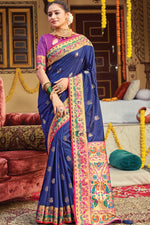 Load image into Gallery viewer, Weaving Work Blue Color Paithani Art Silk Fabric Adorning Festival Wear Saree
