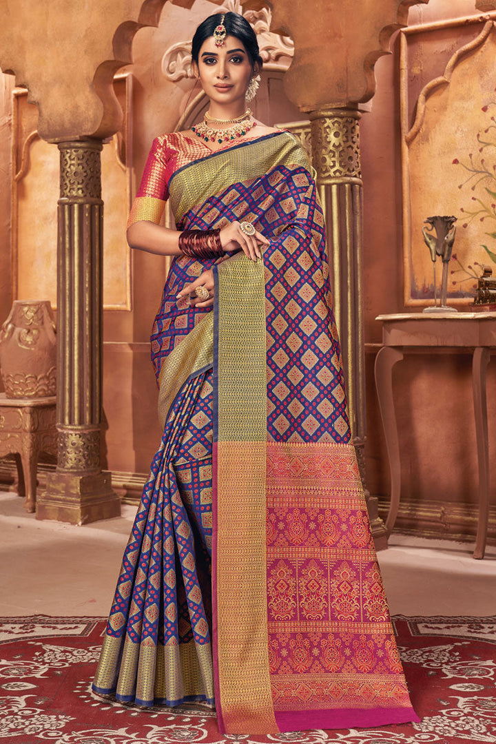 Alluring Art Silk Fabric Purple Color Festival Wear Patola Style Saree With Jacquard Work
