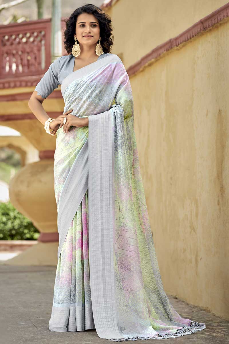 Multi Color Printed Designs On Georgette Fabric Daily Wear Intriguing Saree