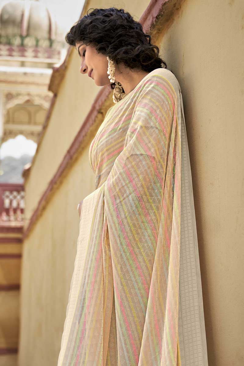 Printed Designs On Georgette Fabric Daily  Wear Beatific Saree In Multi Color