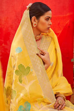 Load image into Gallery viewer, Yellow Color Sangeet Wear Weaving Work Organza Fabric Splendid Saree
