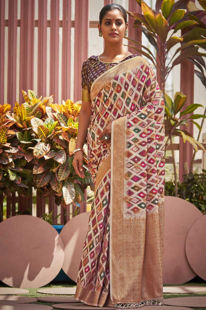 Art Silk Fabric Sangeet Wear Printed Work Splendid Saree In Multi Color