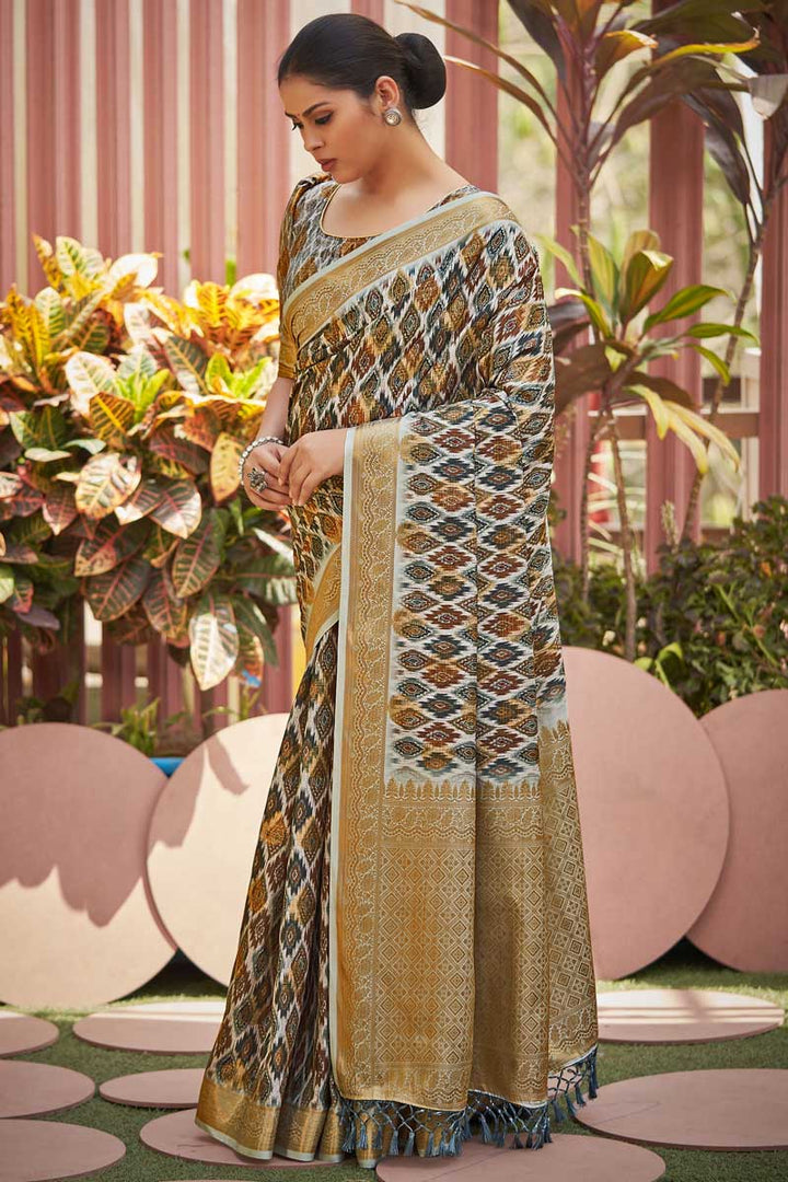 Sangeet Wear Art Silk Fabric Multi Color Printed Work Spectacular Saree