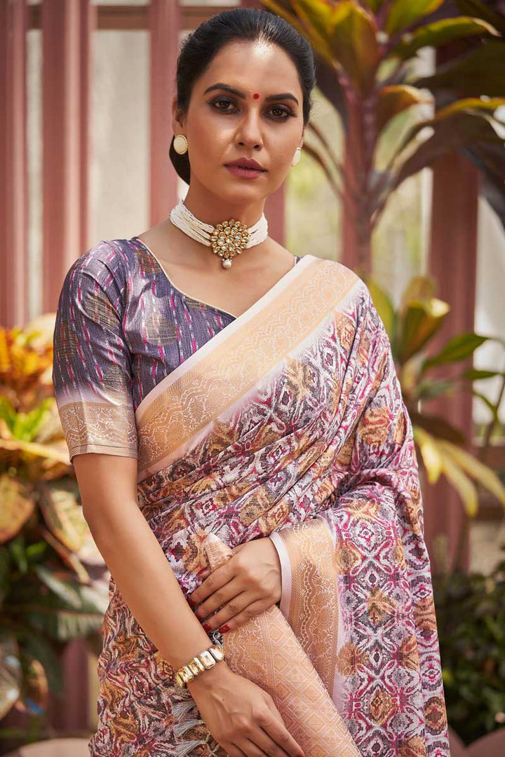 Multi Color Sangeet Wear Printed Work Adorming Saree In Art Silk Fabric