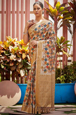Load image into Gallery viewer, Multi Color Art Silk Fabric Sangeet Wear Aloof Printed Work Saree
