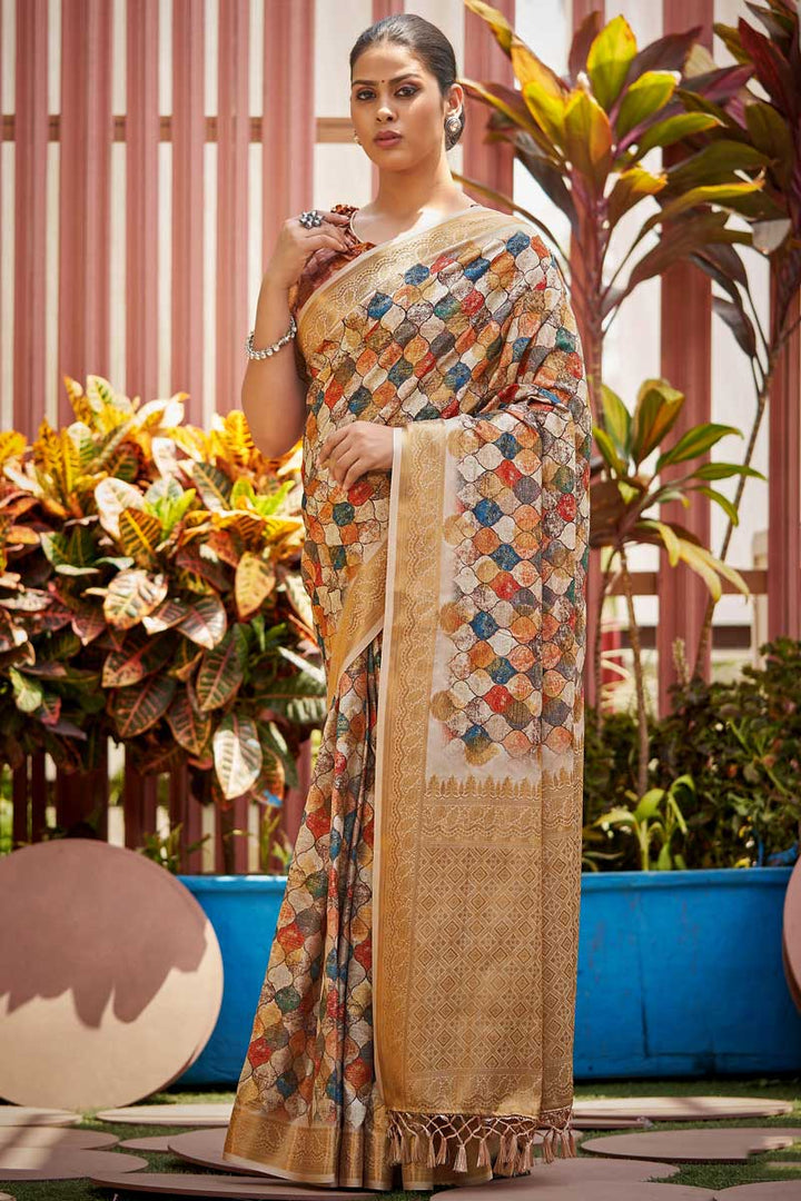 Multi Color Art Silk Fabric Sangeet Wear Aloof Printed Work Saree