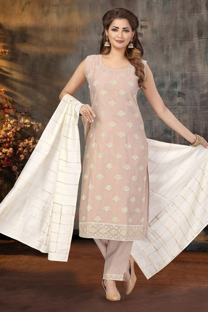 Chikoo Color Festival Wear Captivating Salwar Suit With Embroidered Work In Art Silk Fabric