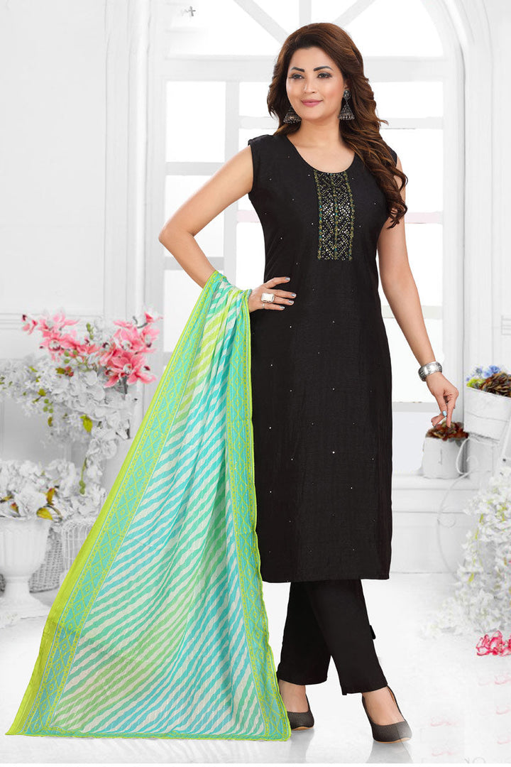 Party Wear Art Silk Fabric Black  Color Luminous Embroidered Work Salwar Suit