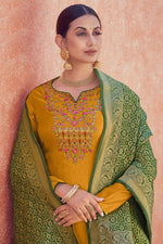 Load image into Gallery viewer, Mustard Color Fancy Fabric Beautiful Festival Wear Salwar Suit With Embroidered Work
