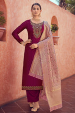 Load image into Gallery viewer, Wine Color Fancy Fabric Charming Festival Wear Salwar Suit With Embroidered Work
