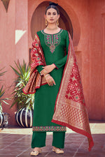 Load image into Gallery viewer, Green Color Fancy Fabric Elegant Festival Wear Salwar Suit With Embroidered Work
