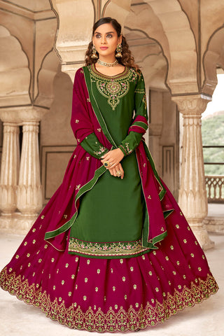 Function Wear Crepe Fabric Designer Purple Color Embroidered Work Astounding Sharara Top Lehenga