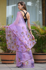 Load image into Gallery viewer, Lavender Color Organza Fabric Party Style Beatific Saree
