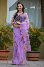 Load image into Gallery viewer, Lavender Color Organza Fabric Party Style Beatific Saree
