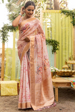 Load image into Gallery viewer, Peach Color Organza Silk Fabric Party Look Intriguing Saree