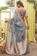 Load image into Gallery viewer, Grey Color Organza Silk Fabric Party Look Remarkable Saree