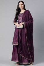 Load image into Gallery viewer, Elegant Readymade Rayon Fabric Sharara Suit In Wine Color
