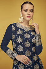 Load image into Gallery viewer, Intricate Navy Blue Color Function Wear Georgette Fabric Sharara Suit
