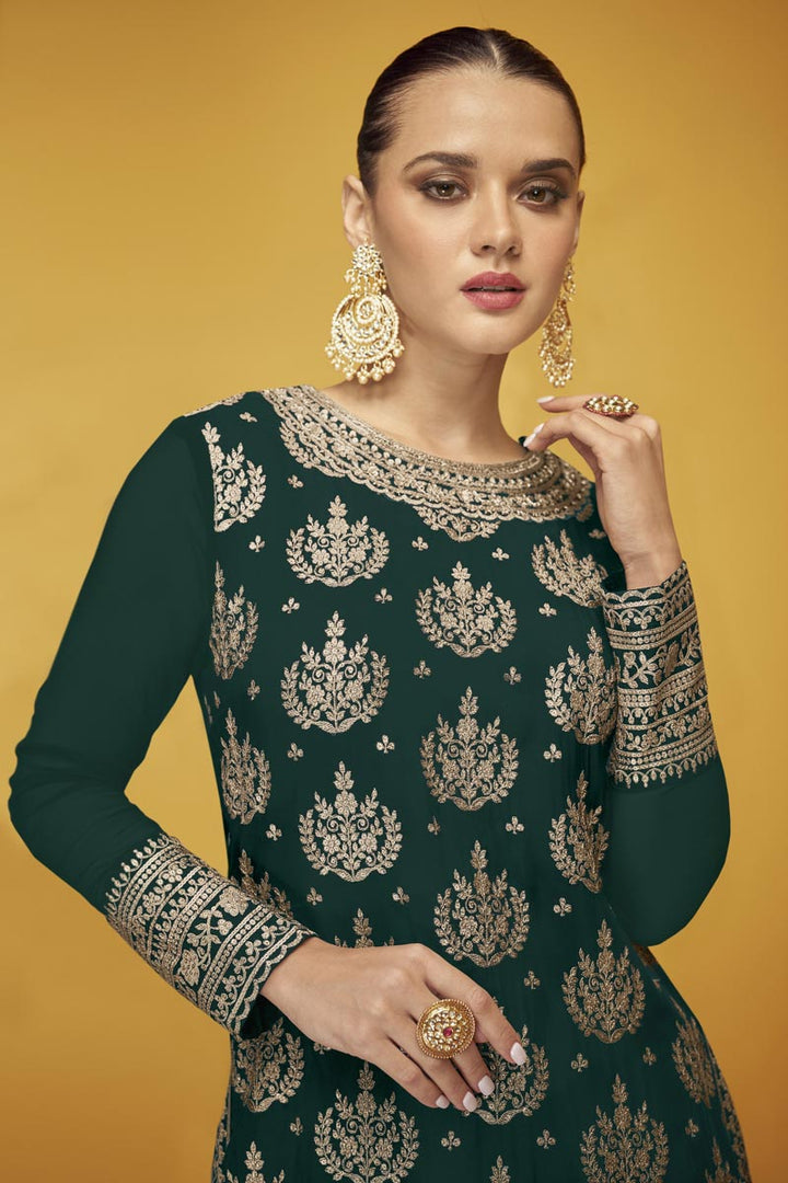Georgette Fabric Green Color Function Wear Imposing Sharara Suit