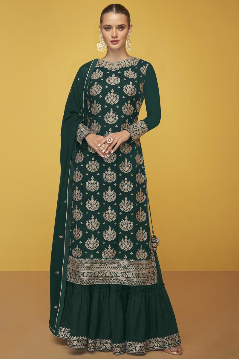 Georgette Fabric Green Color Function Wear Imposing Sharara Suit