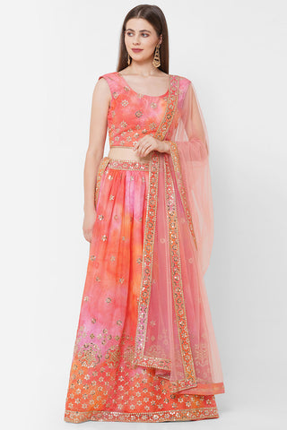 Orange Color Georgette Fabric Elegant Lehenga With Sequins Work