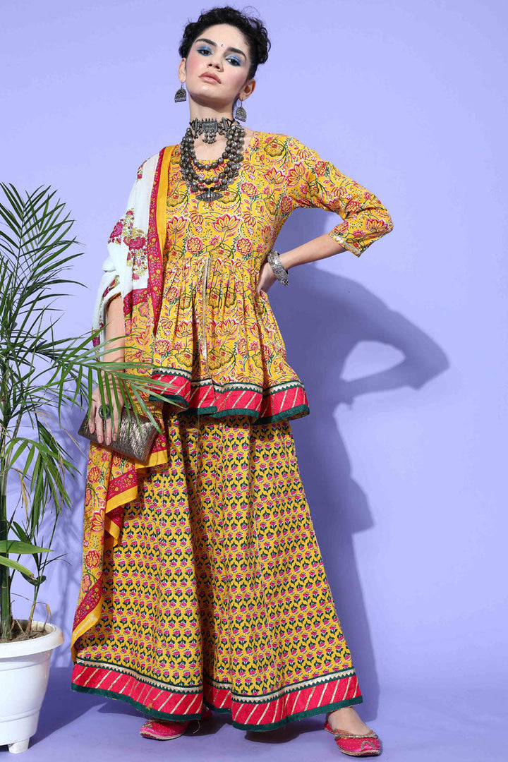 Yellow Color Glorious Readymade Salwar Suit In Cotton Fabric
