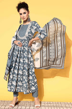 Load image into Gallery viewer, Cotton Fabric Charismatic Readymade Salwar Suit In Grey Color
