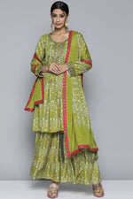 Load image into Gallery viewer, Green Color Digital Printed Aristocratic Fancy Fabric Sharara Suit
