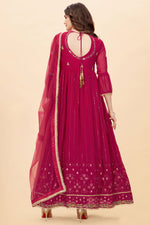 Load image into Gallery viewer, Georgette Fabric Function Wear Rani Color Fashionable Anarkali Suit

