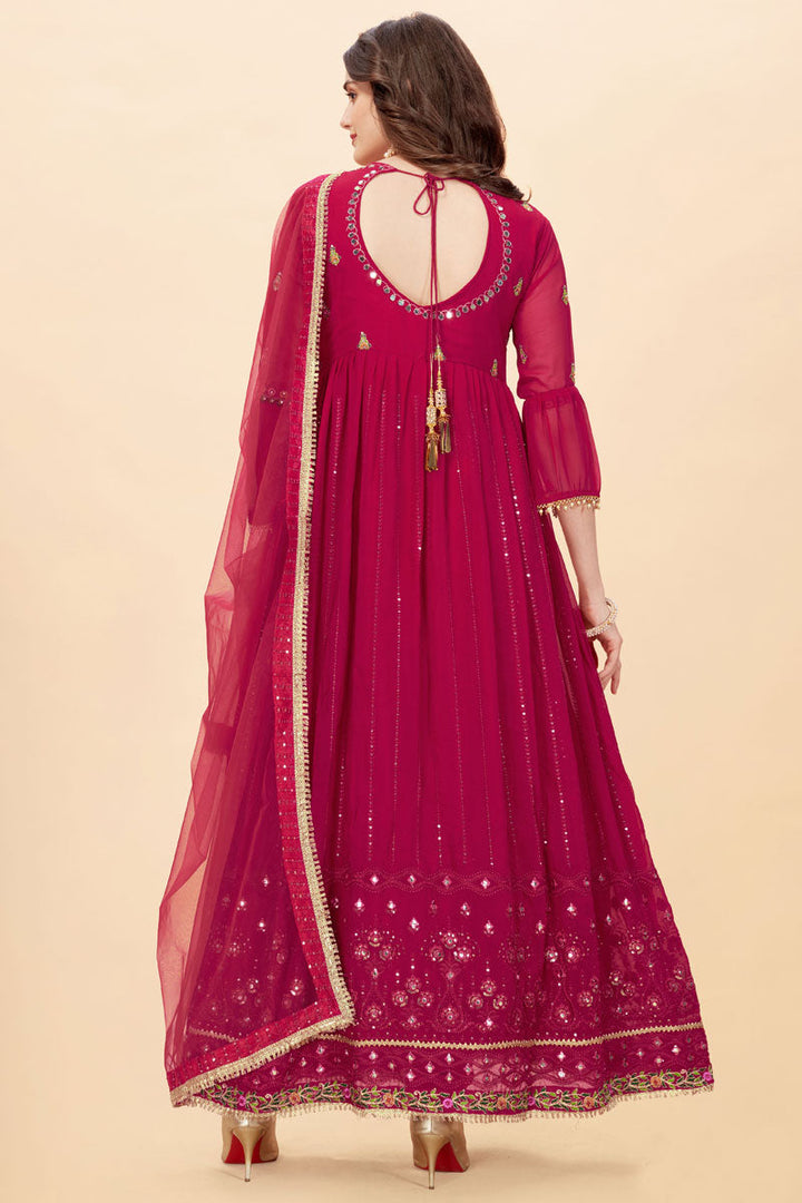Georgette Fabric Function Wear Rani Color Fashionable Anarkali Suit