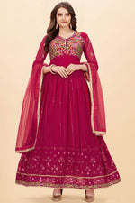 Load image into Gallery viewer, Georgette Fabric Function Wear Rani Color Fashionable Anarkali Suit
