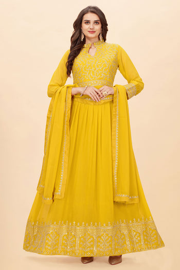 Yellow Color Georgette Fabric Function Wear Imposing Anarkali Suit