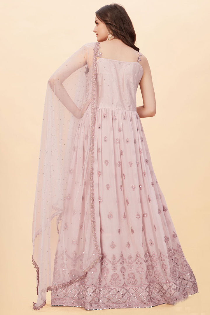 Georgette Fabric Function Wear Glorious Anarkali Suit In Pink Color