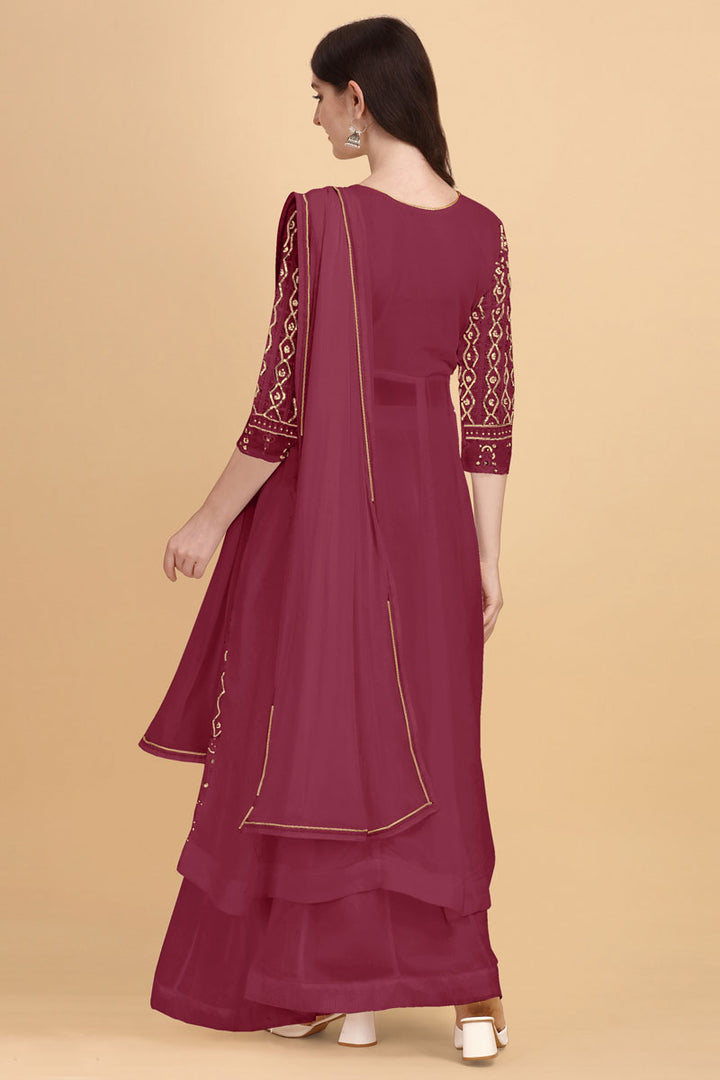 Appealing Rani Color Georgette Fabric Heavy Embroidered Work Palazzo Suit