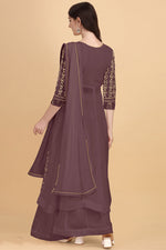 Load image into Gallery viewer, Brown Color Georgette Fabric Traditional Palazzo Suit With Embroidered Work
