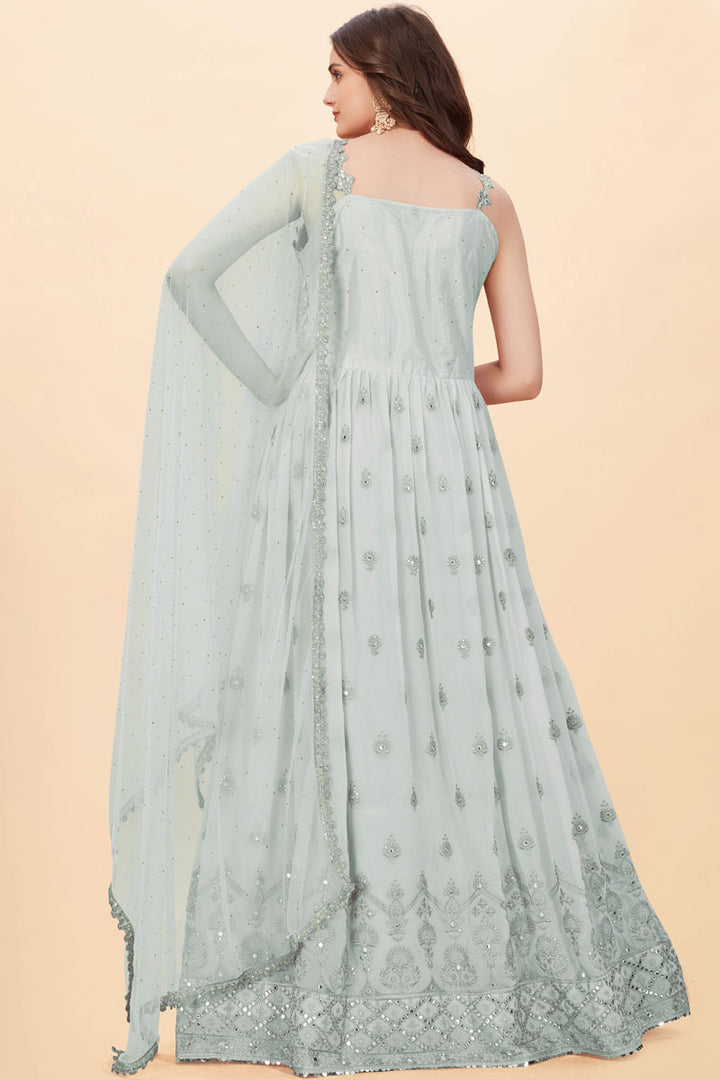 Light Cyan Color Function Wear Charismatic Anarkali Suit In Georgette Fabric