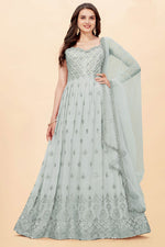 Load image into Gallery viewer, Light Cyan Color Function Wear Charismatic Anarkali Suit In Georgette Fabric
